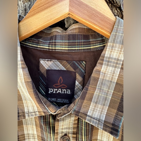 PrAna Men’s Button Down Plaid Brown T-Shirt XL - Picture 5 of 5